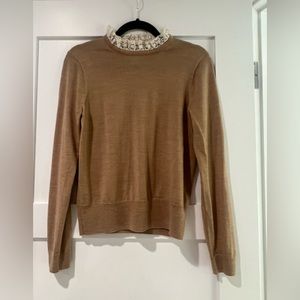 J Crew Sweater / Camel color and lacy collar